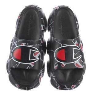 Champion Black and Red Logo Slippers